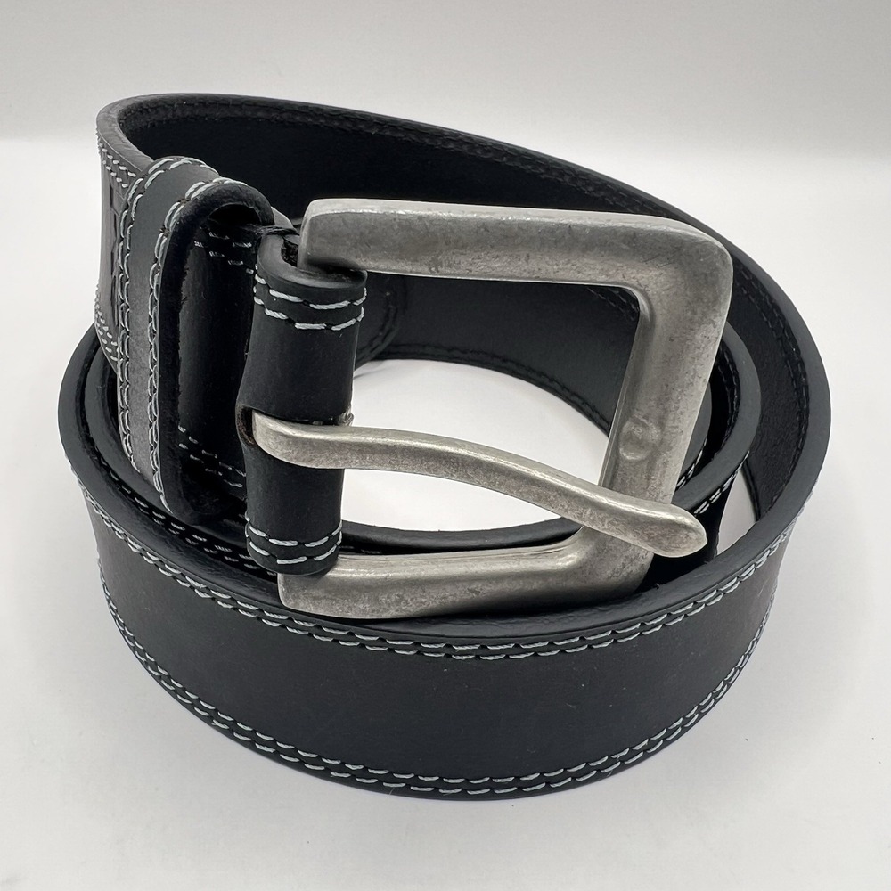 Timberland Pro Full Grain Leather Belt 46 Black Contrast Stitching Workwear